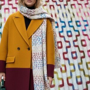 Echo New York Japanese Shibori Mosaic  Wool L72 X W18 wide Scarf Multicolor